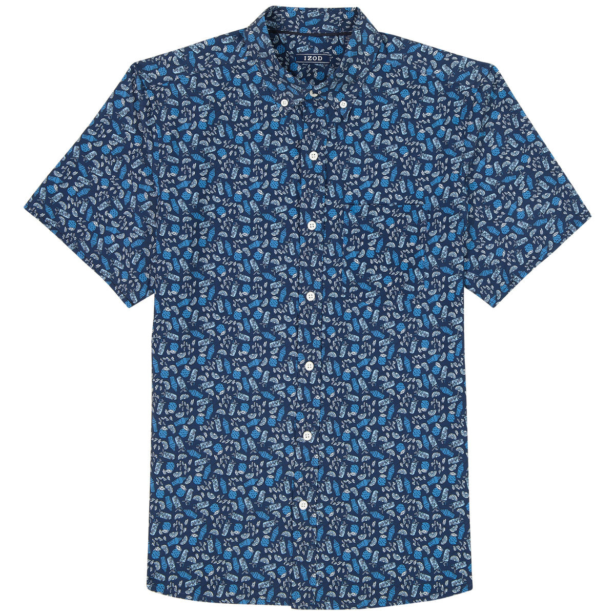 Izod BREEZE SHORT SLEEVE PRINTED BUTTON DOWN SHIRT - MEDIEVAL BLUE