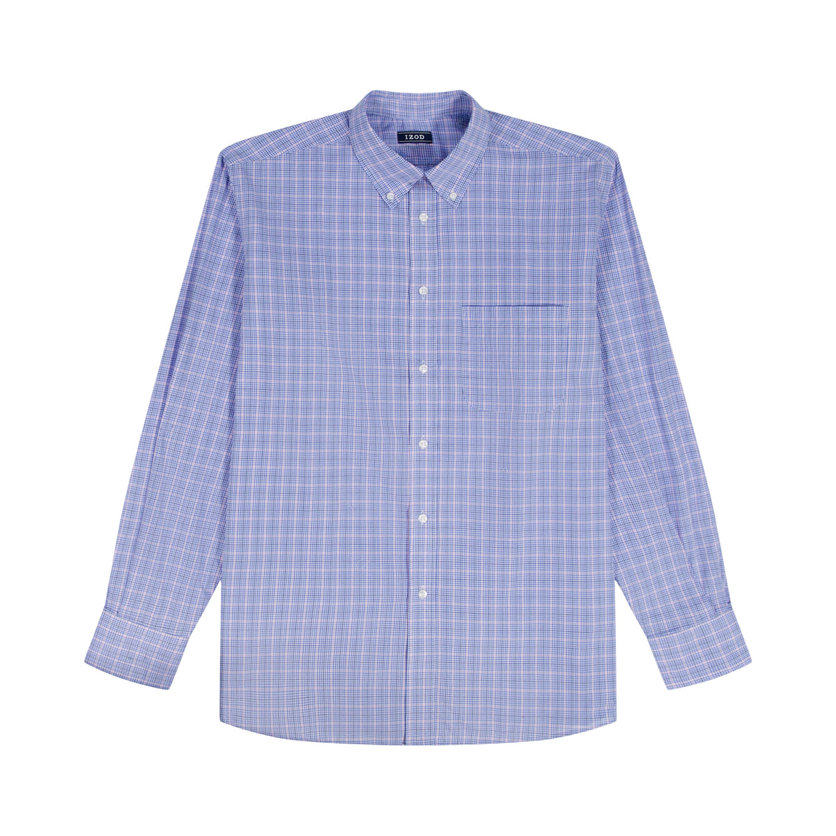 Izod ALL-OVER STRETCH L/S PLAID BUTTON-DOWN DRESS SHIRT - ULTRAMARINE