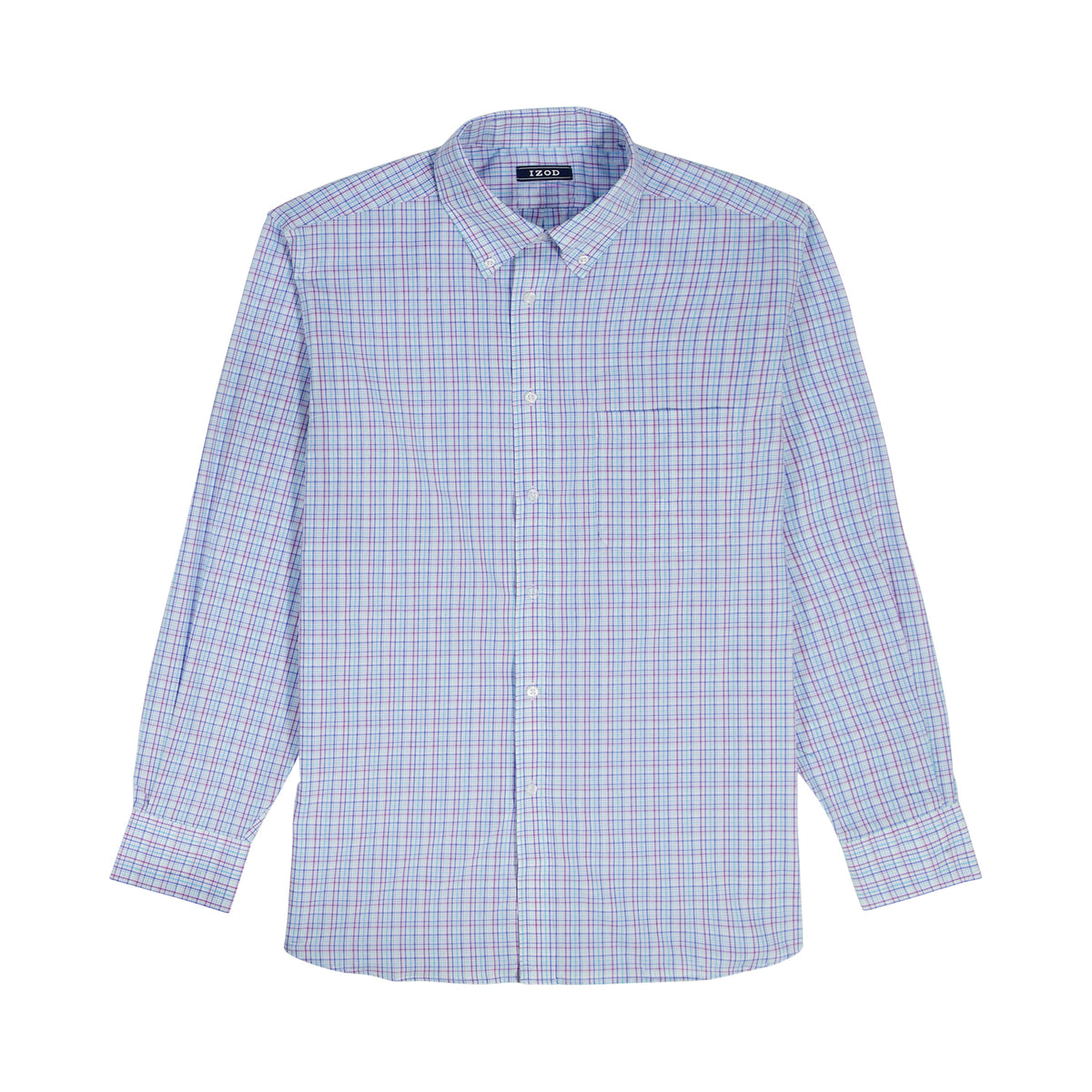 Izod ALL-OVER STRETCH L/S PLAID BUTTON-DOWN DRESS SHIRT - ULTRAMARINE