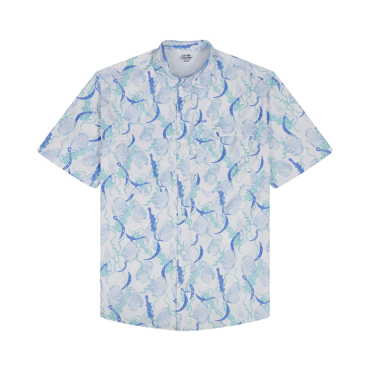 Izod SUNSHIELD PERFORMANCE S/S PRINTED BUTTON-DOWN SHIRT - BRIGHT WHITE