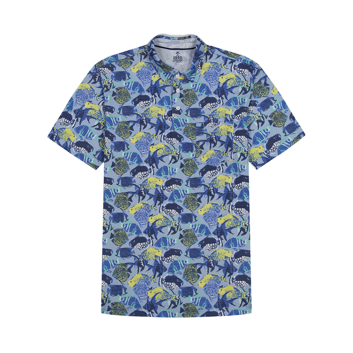 Izod SUNSHIELD PERFORMANCE S/S PRINTED POLO - CHAMBRAY BLUE