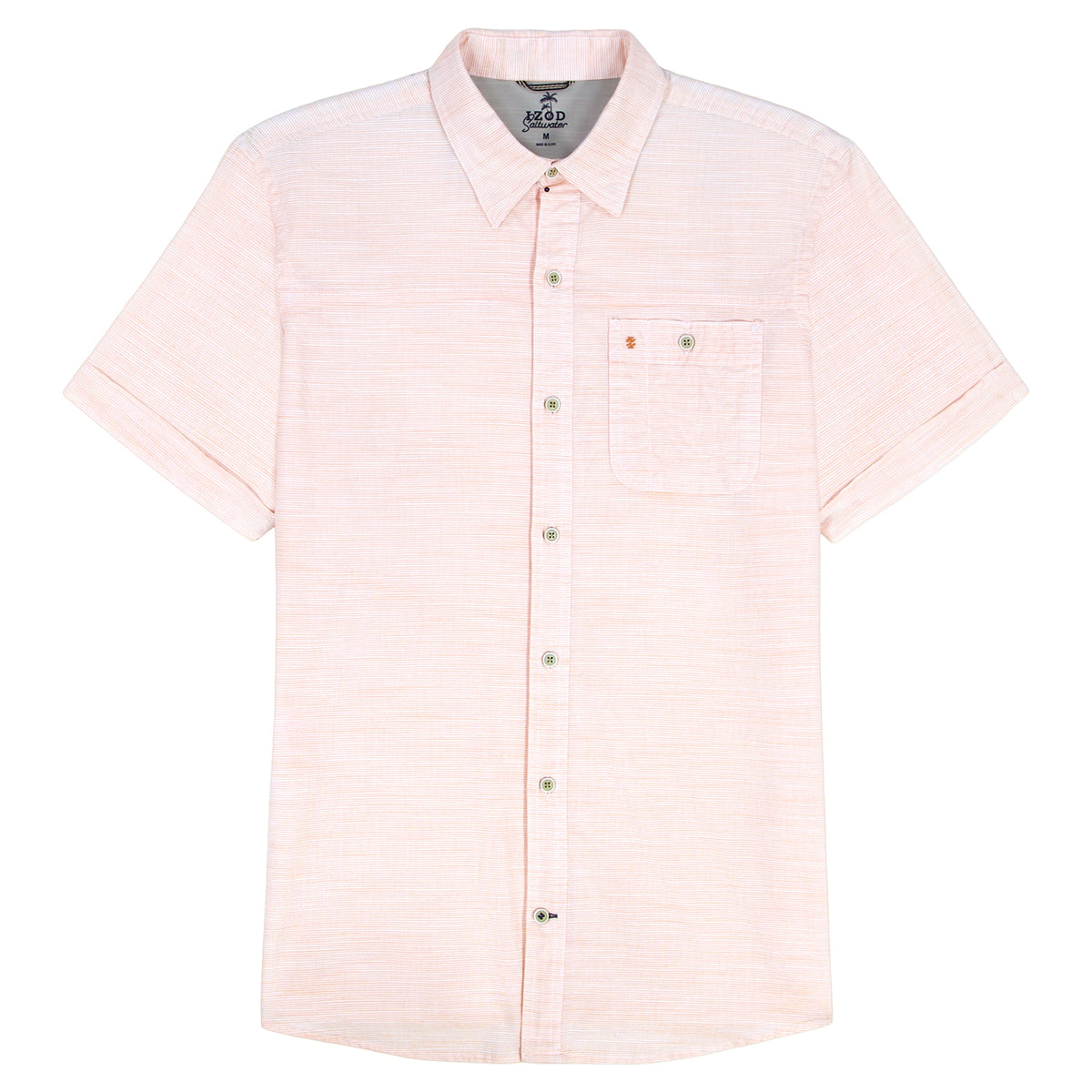 Izod BIG & TALL DOCKSIDE CHAMBRAY S/S BUTTON-DOWN SHIRT - PEACH COBBLER