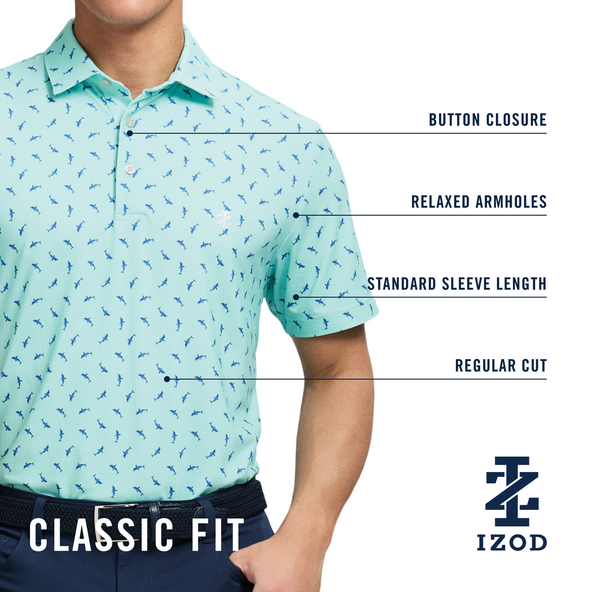 Izod Golf Swingflex Elite Printed Polo - Navy Blazer