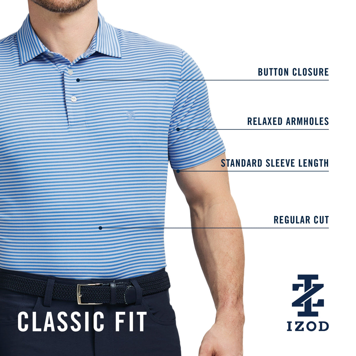Izod Golf Swingflex Elite Stripe Polo - Blue Coral