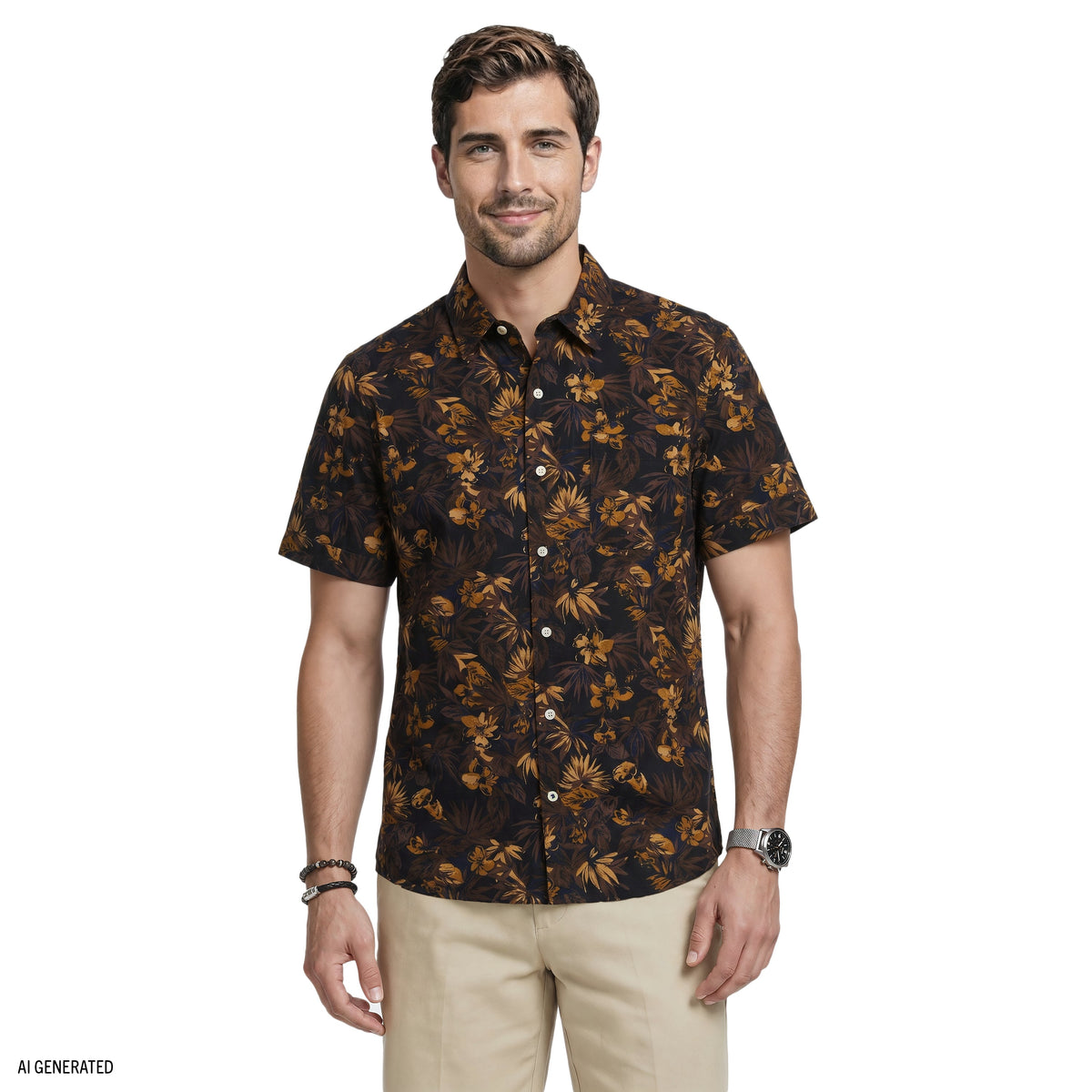 Izod DOCKSIDE CHAMBRAY SHORT SLEEVE PRINTED BUTTON DOWN SHIRT - CAVIAR