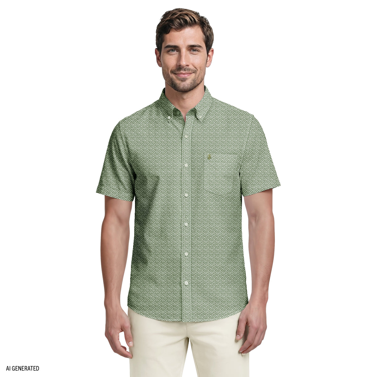 Izod BREEZE SHORT SLEEVE PRINTED BUTTON DOWN SHIRT - LAUREL WREATH