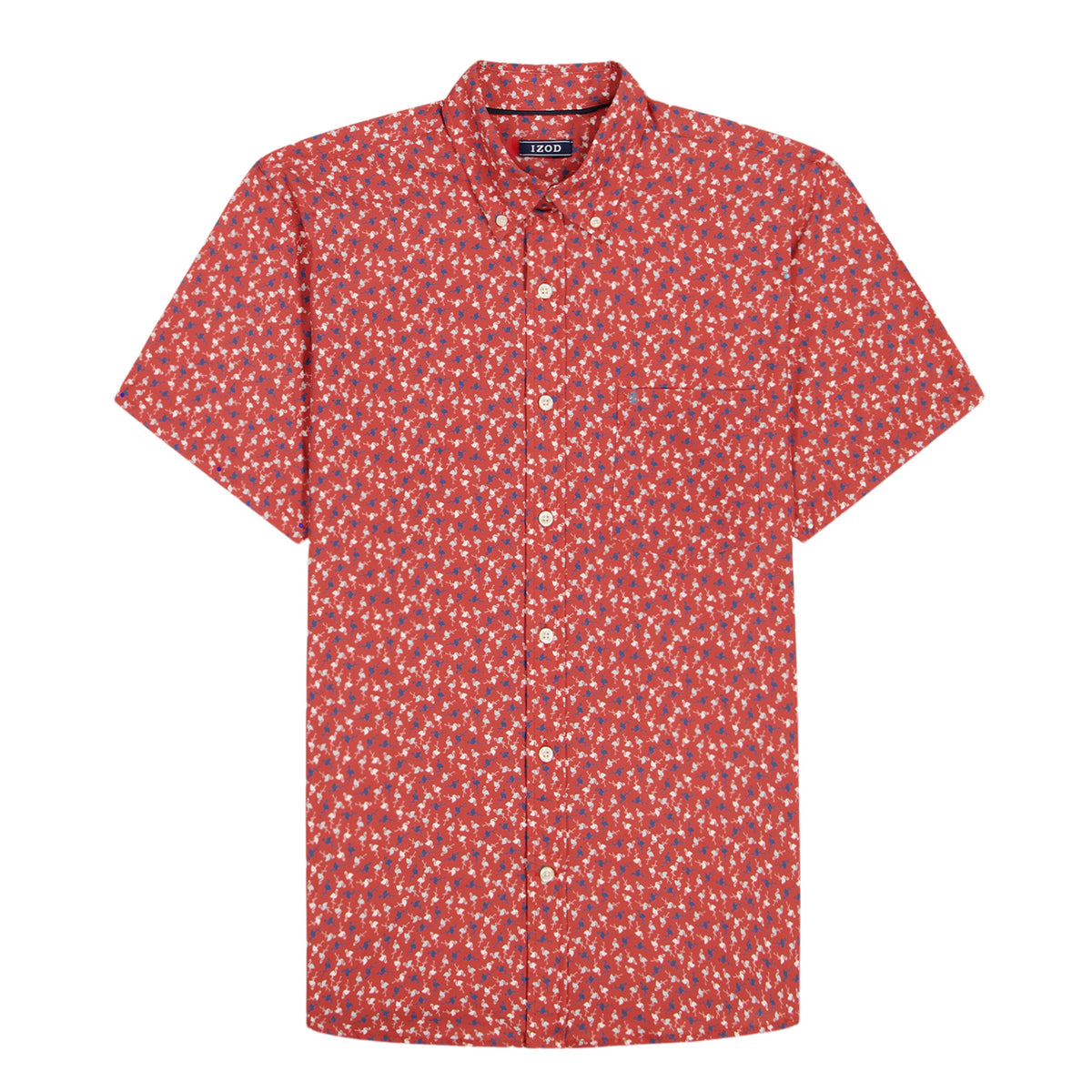 Izod BREEZE SHORT SLEEVE PRINTED BUTTON DOWN SHIRT - GARNET ROSE
