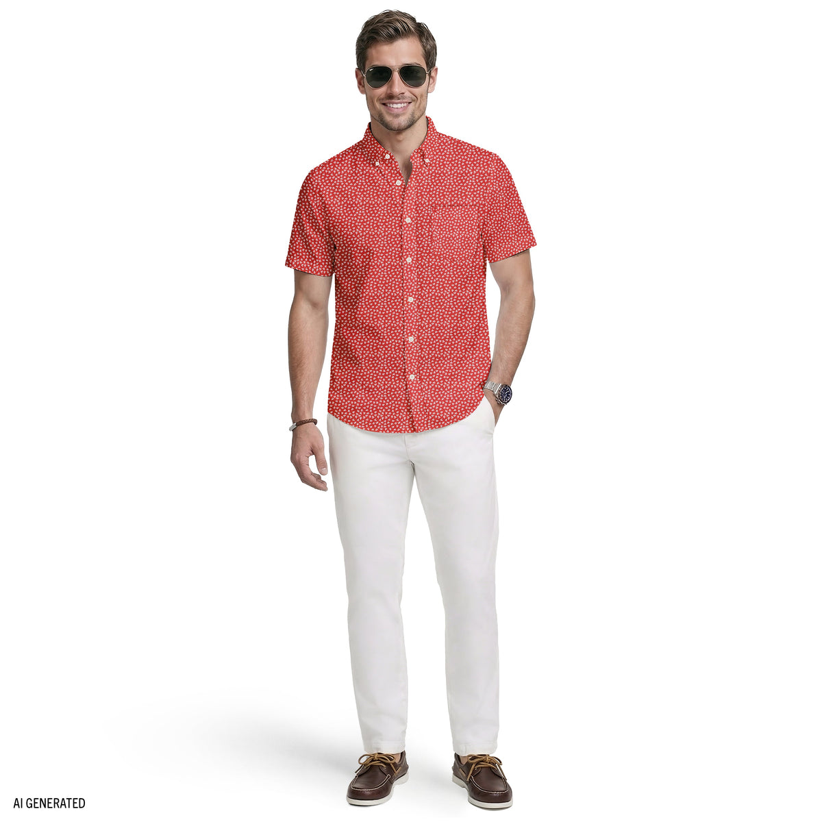 Izod BREEZE S/S PRINTED BUTTON-DOWN SHIRT - SALTWATER RED