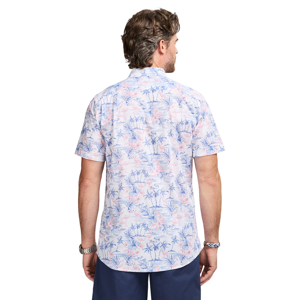 Izod DOCKSIDE CHAMBRAY S/S PRINTED BUTTON-DOWN SHIRT - BRIGHT WHITE