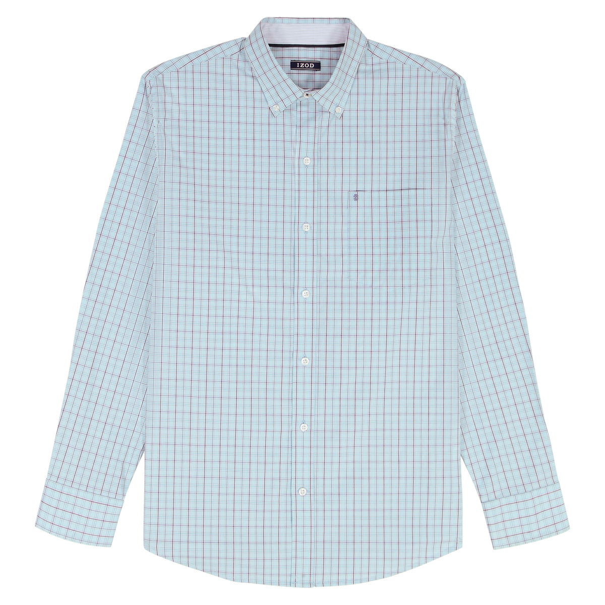 Izod PERFORMANCE COMFORT L/S PLAID BUTTON-DOWN SHIRT - TANAGER TURQUOISE