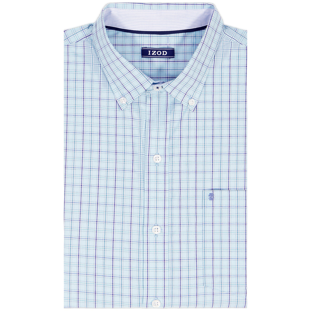 Izod PERFORMANCE COMFORT L/S PLAID BUTTON-DOWN SHIRT - TANAGER TURQUOISE