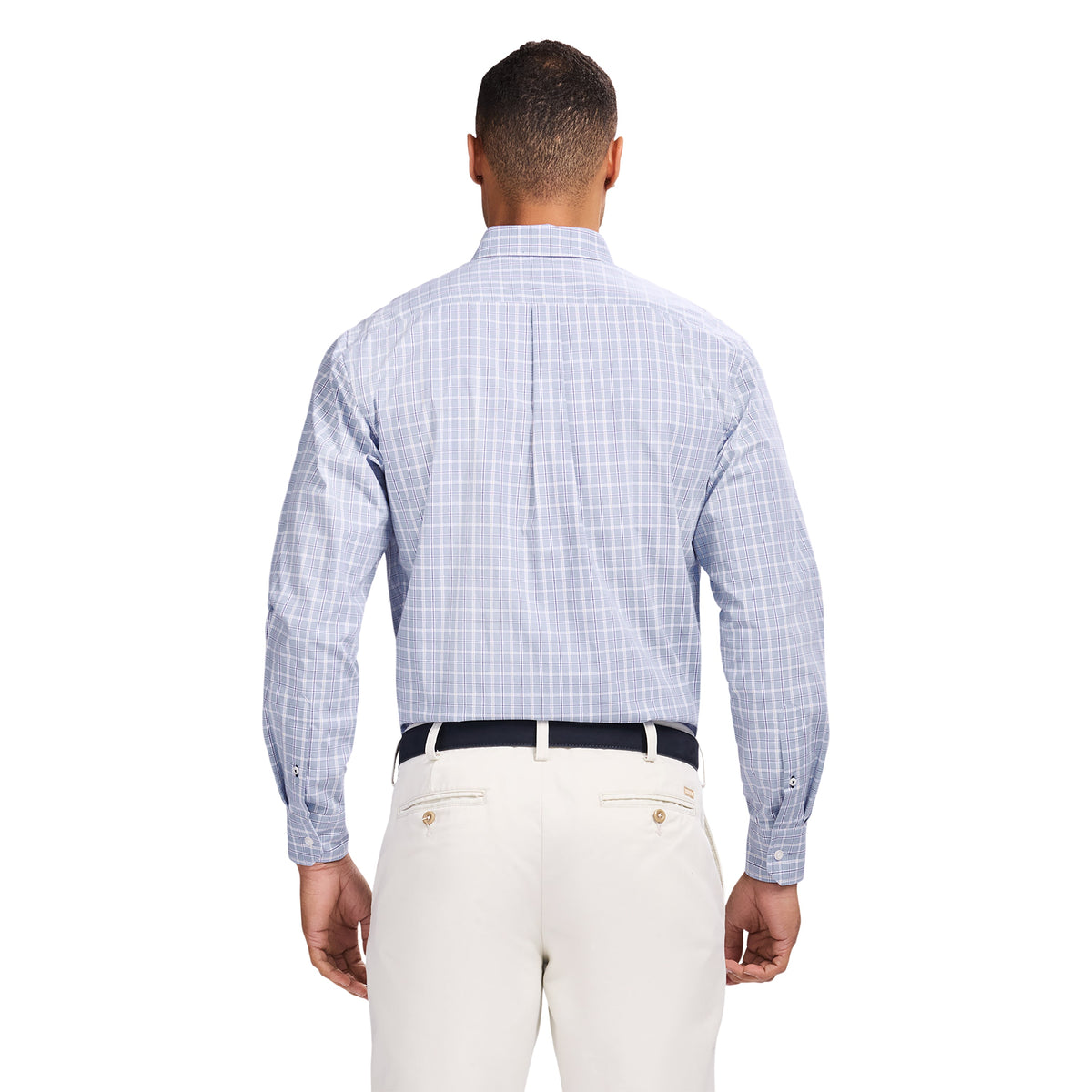 Izod PERFORMANCE COMFORT L/S PLAID BUTTON-DOWN SHIRT - CHAMBRAY BLUE