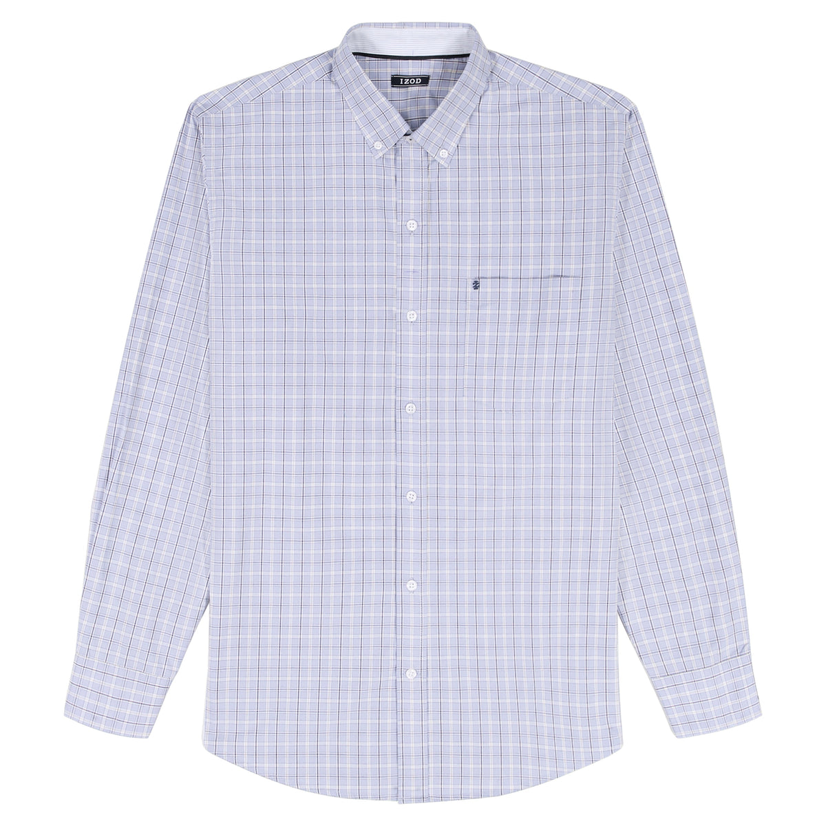 Izod PERFORMANCE COMFORT L/S PLAID BUTTON-DOWN SHIRT - CHAMBRAY BLUE