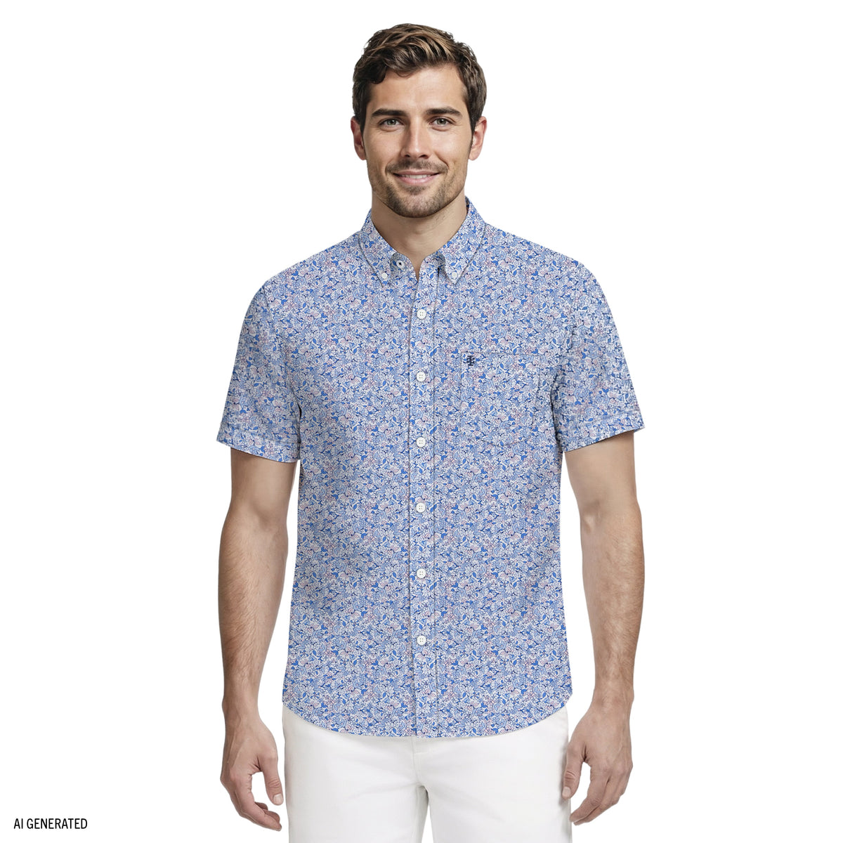 Izod BREEZE S/S PRINTED BUTTON-DOWN SHIRT - REGATTA