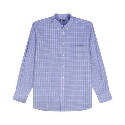 Izod ALL-OVER STRETCH L/S PLAID BUTTON-DOWN DRESS SHIRT - ULTRAMARINE