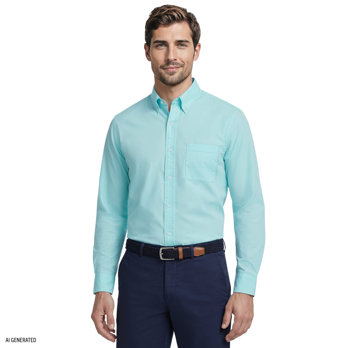 Izod ALL-OVER STRETCH L/S BUTTON-DOWN DRESS SHIRT - LIMPET SHELL