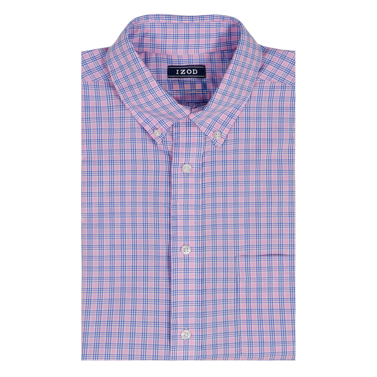 Izod ALL-OVER STRETCH L/S PLAID BUTTON-DOWN DRESS SHIRT - LILAC