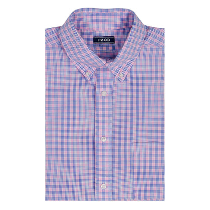 Izod ALL-OVER STRETCH L/S PLAID BUTTON-DOWN DRESS SHIRT - LILAC