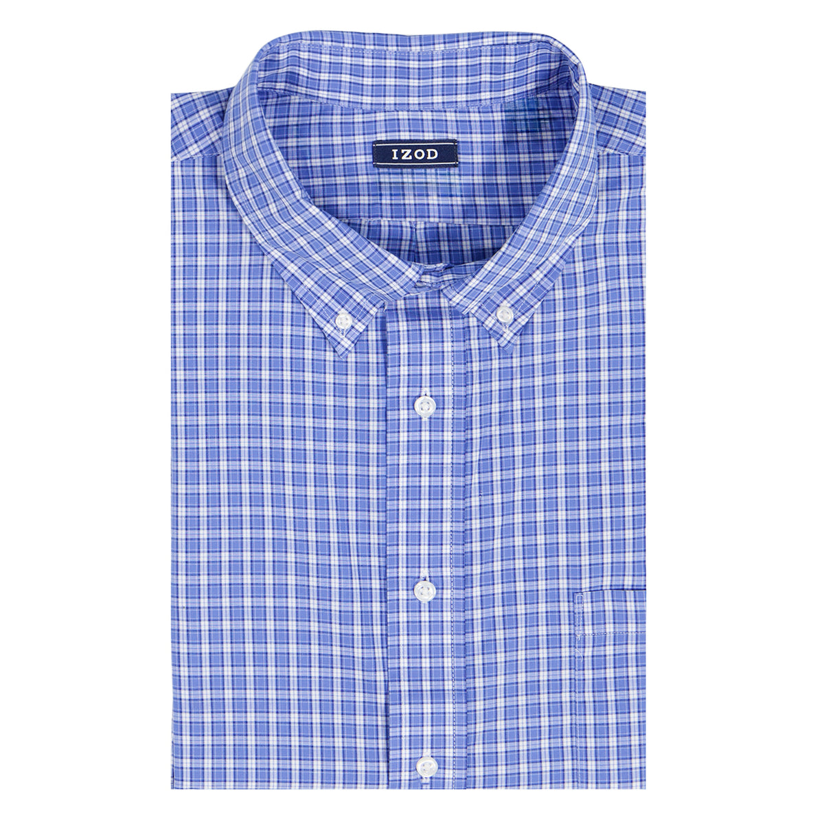 Izod ALL-OVER STRETCH L/S PLAID BUTTON-DOWN DRESS SHIRT - ULTRAMARINE