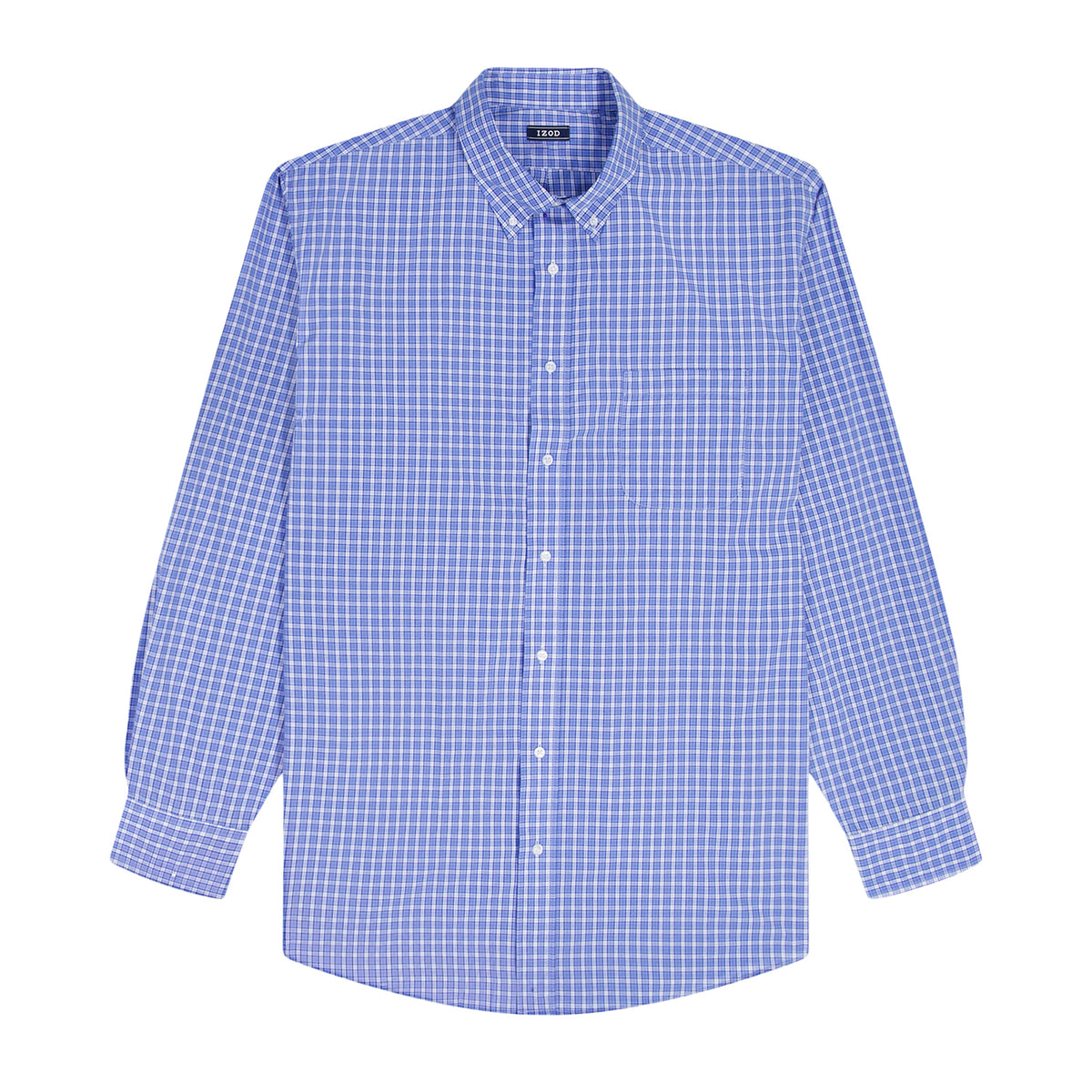 Izod ALL-OVER STRETCH L/S PLAID BUTTON-DOWN DRESS SHIRT - ULTRAMARINE