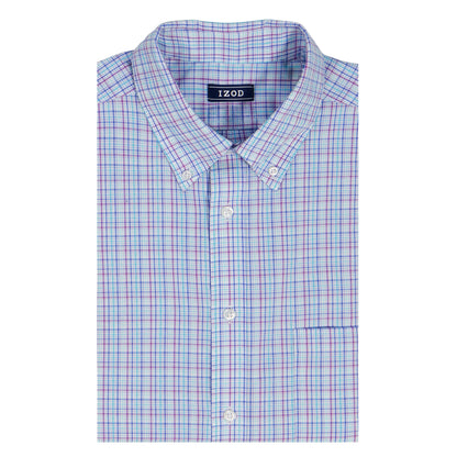 Izod ALL-OVER STRETCH L/S PLAID BUTTON-DOWN DRESS SHIRT - ULTRAMARINE