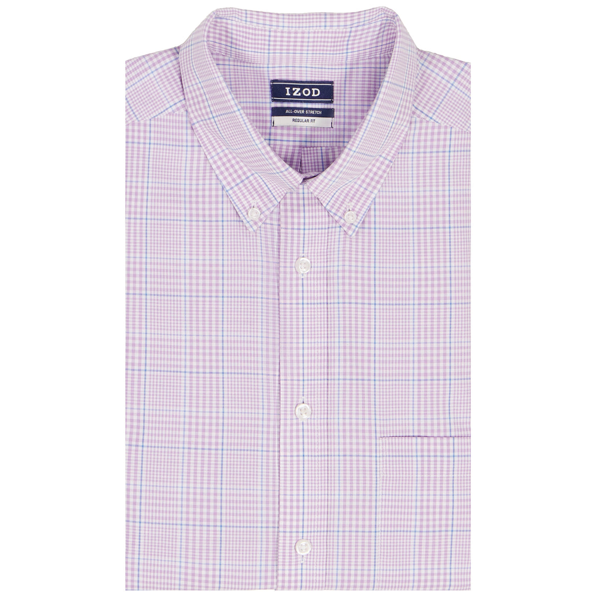Izod ALL-OVER STRETCH L/S PLAID BUTTON-DOWN DRESS SHIRT - SHEER LILAC