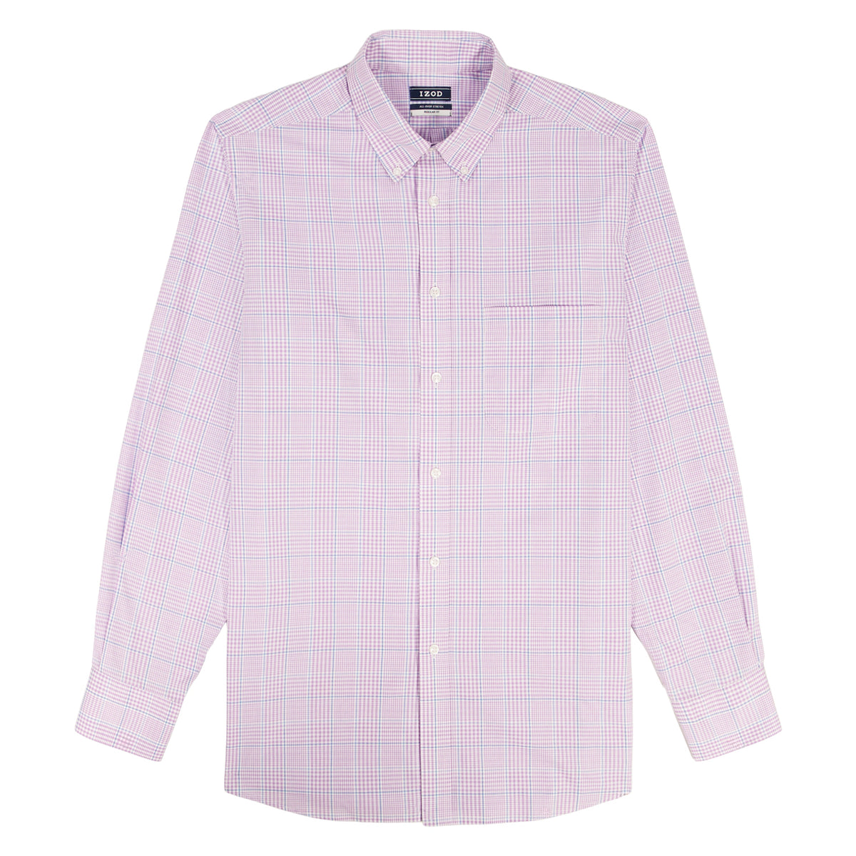 Izod ALL-OVER STRETCH L/S PLAID BUTTON-DOWN DRESS SHIRT - SHEER LILAC