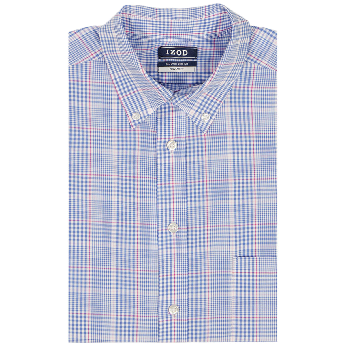 Izod ALL-OVER STRETCH L/S PLAID BUTTON-DOWN DRESS SHIRT - ULTRAMARINE