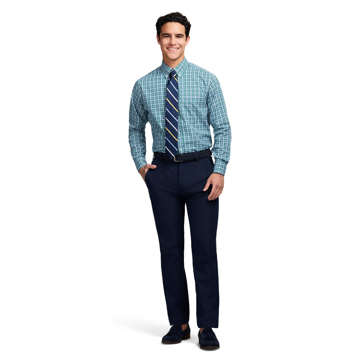 Izod All Over Stretch Button Down Dress Shirt - Bayberry