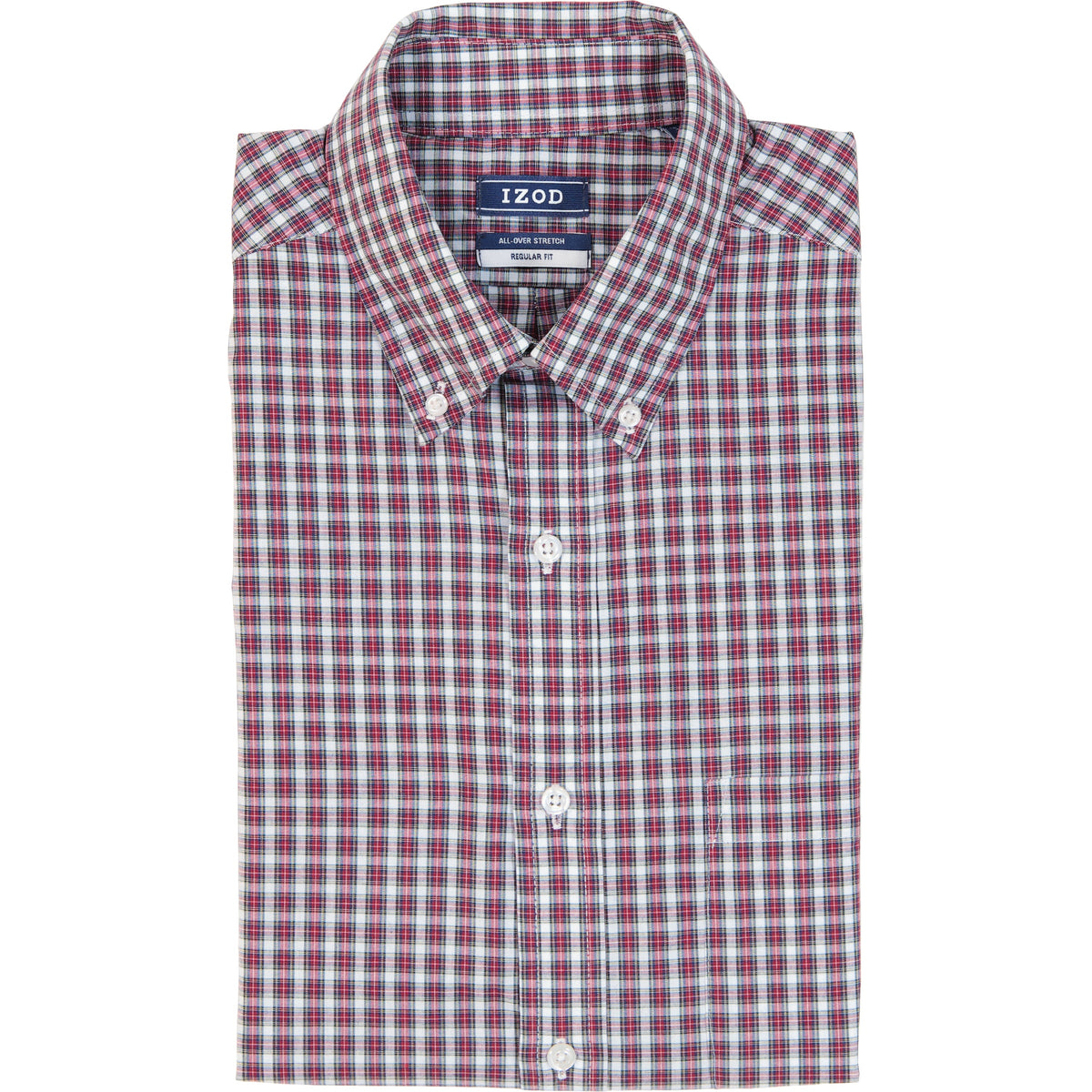 Izod All Over Stretch Tartan Button Down Dress Shirt - Jester Red