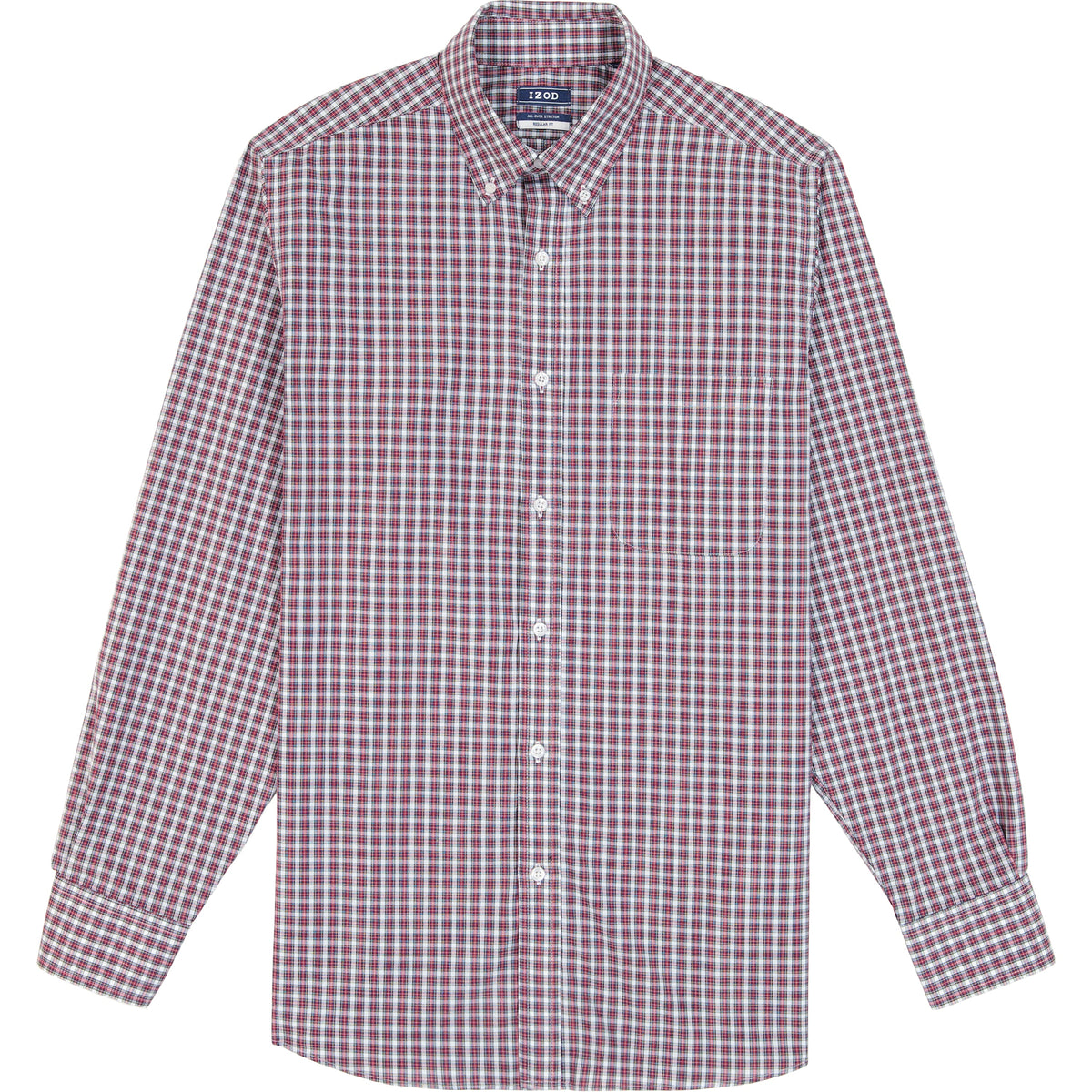 Izod All Over Stretch Tartan Button Down Dress Shirt - Jester Red