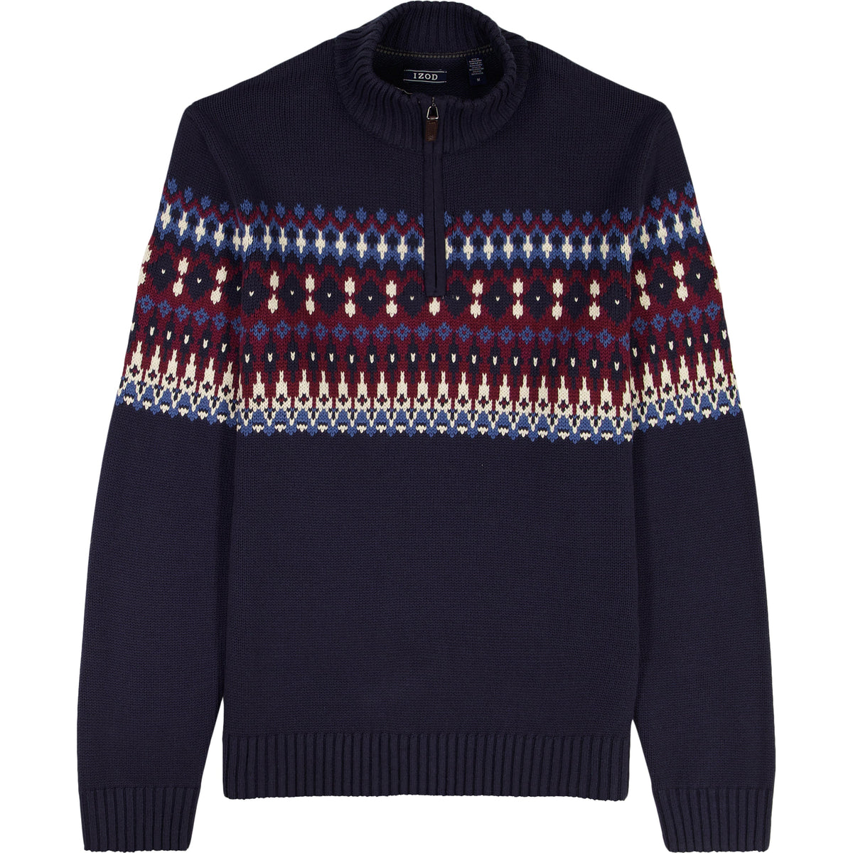 Izod Holiday Fairisle Quarter Zip Sweater - Navy Blazer