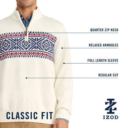 Izod Holiday Fairisle Quarter Zip Sweater - Black
