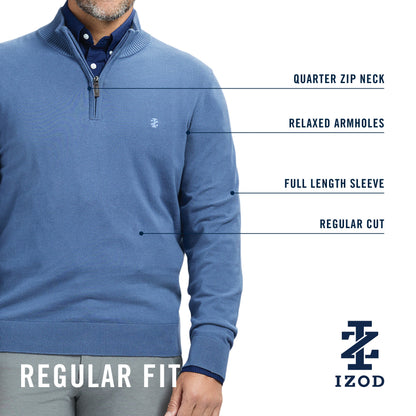 Izod Fine Gauge Quarter Zip Sweater - Lt Grey Hthr