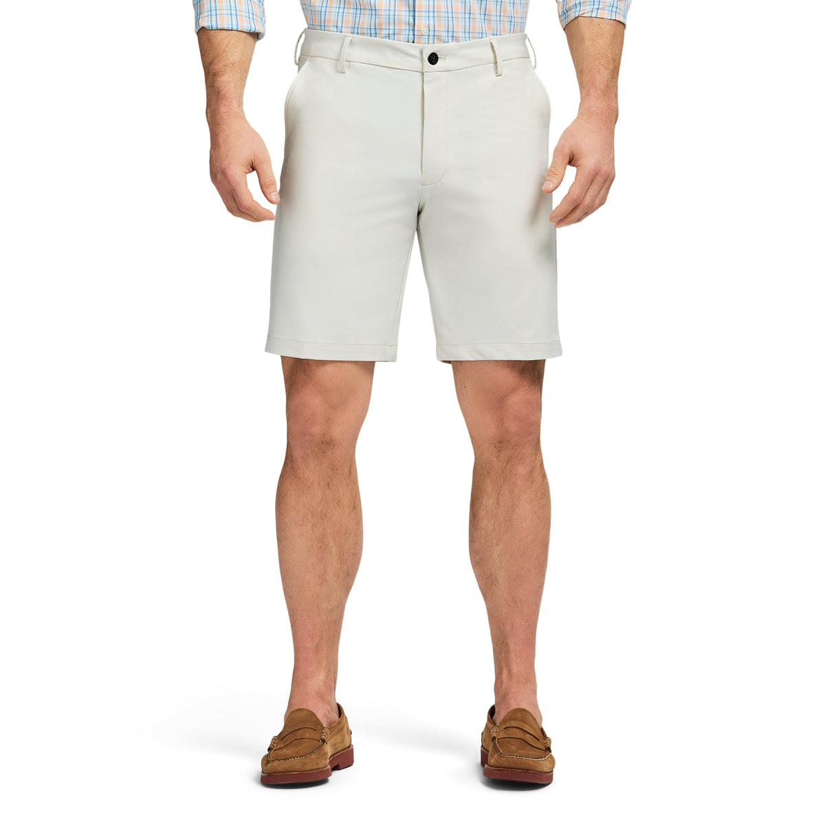 Izod Non-Iron Stretch Straight Fit Flat Front Traveler Short - Silver Birch Hthr