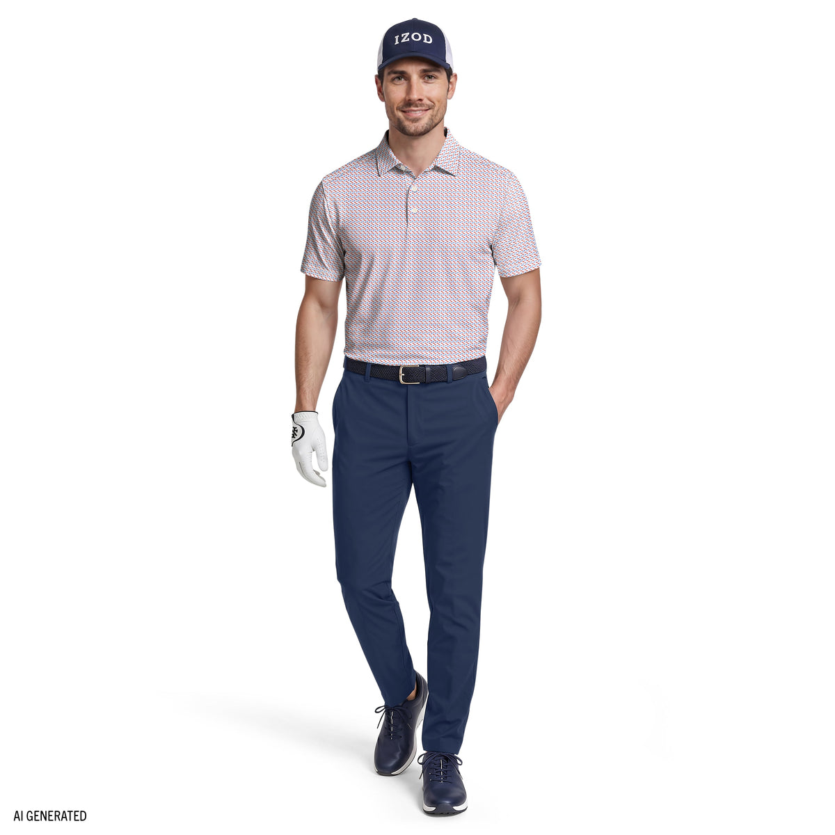 Izod GOLF SWINGFLEX ELITE SHORT SLEEVE PRINTED POLO - BRIGHT WHITE