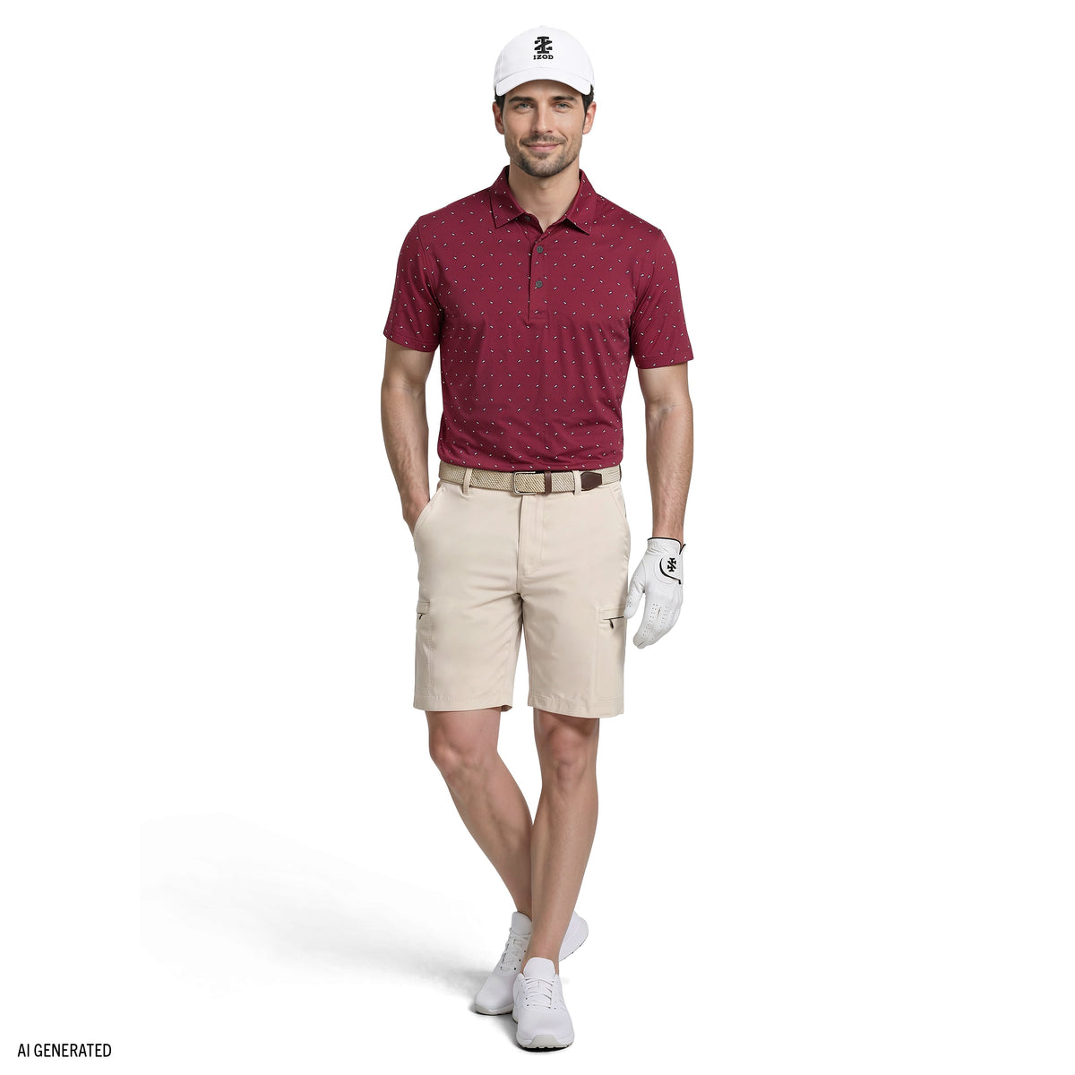 Izod GOLF SWINGFLEX ELITE SHORT SLEEVE PRINTED POLO - SUNDRIED TOMATO