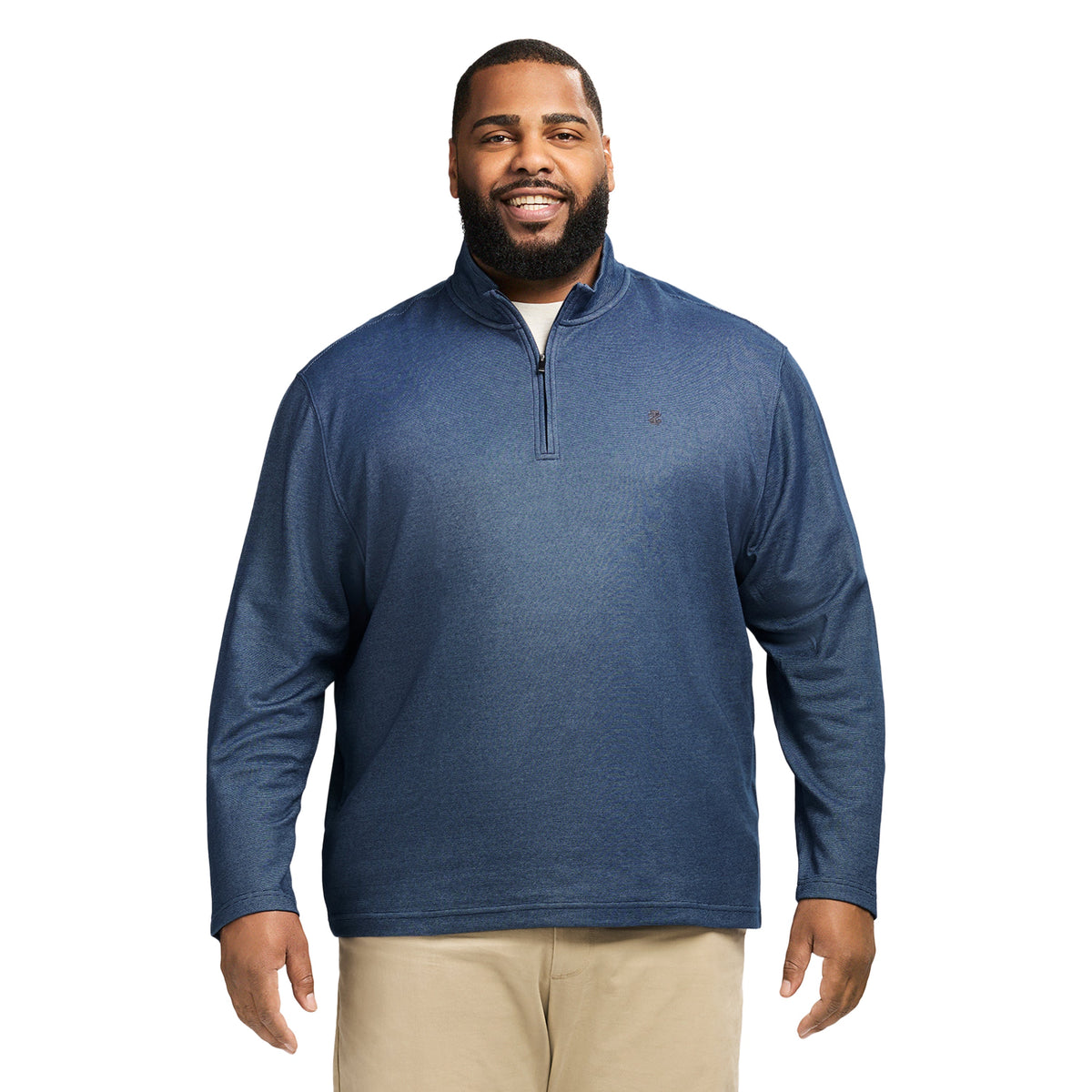 Izod Big & Tall Performance Comfort Striped Quarter Zip - Navy