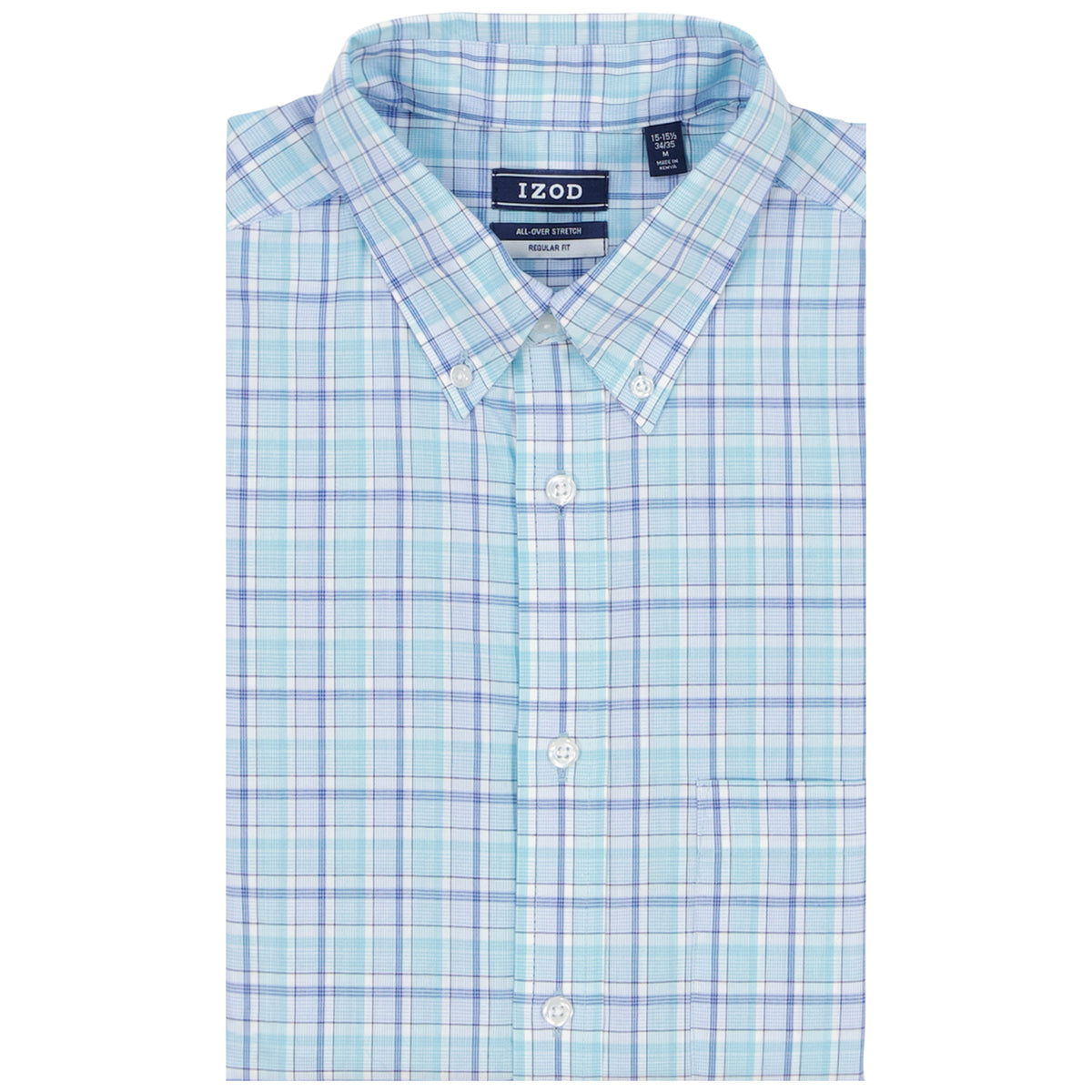 Izod All Over Stretch Plaid Button Down Dress Shirt (Button Down Collar) - Limpet Shell