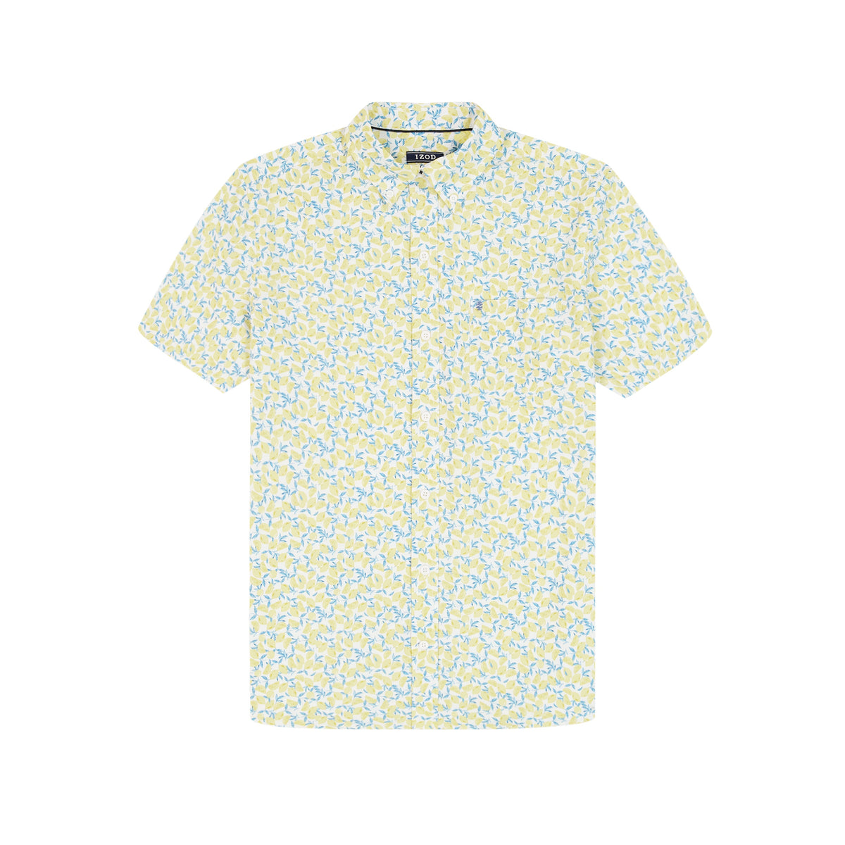 Izod Breeze Short Sleeve Printed Button Down Shirt - Lemon Meringue