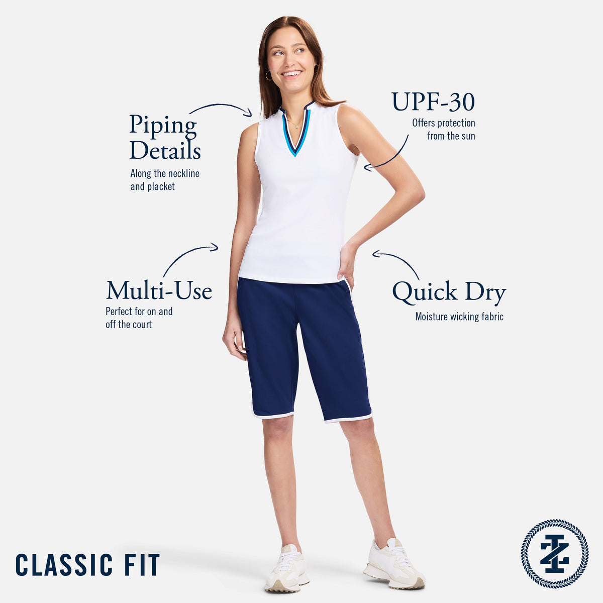 Izod VEE-RONICA COLLARLESS POLO - MEDIEVAL BLUE