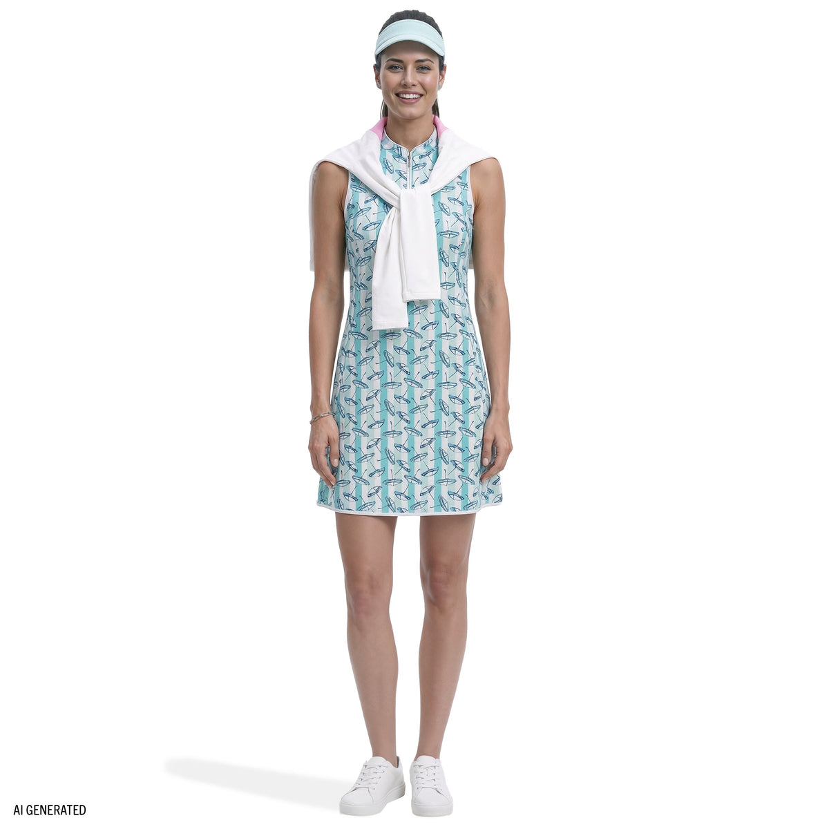 Izod L’ACEY ZIP COURT PRINTED DRESS - ARUBA BLUE