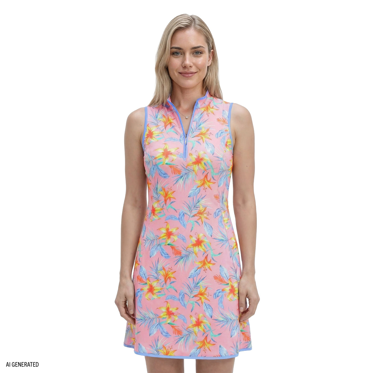 Izod L’ACEY ZIP COURT PRINTED DRESS - PRISM PINK