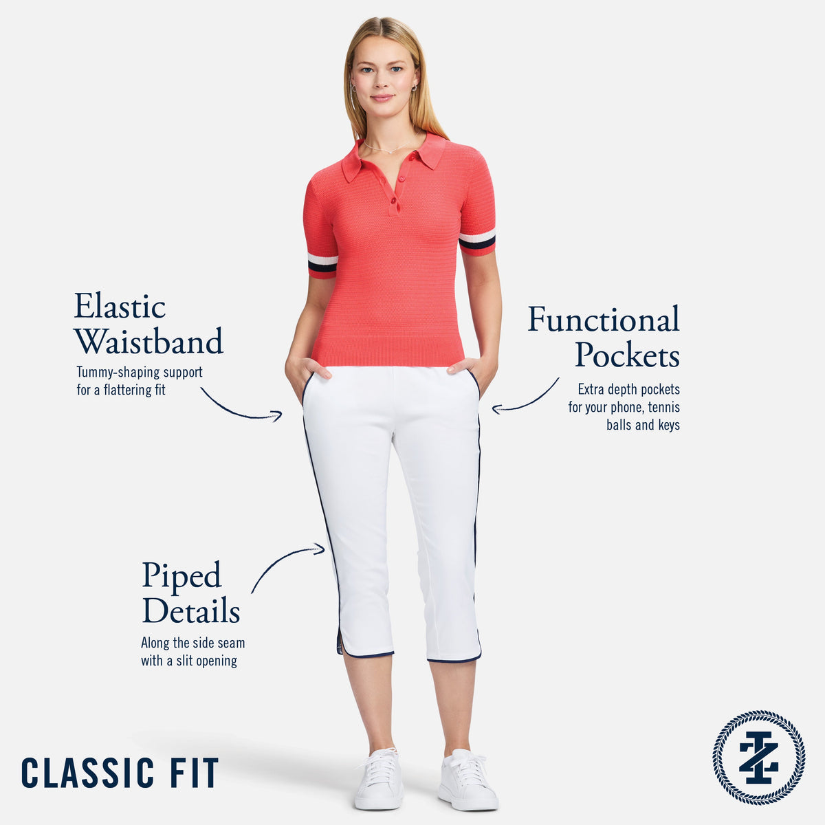 Izod BILLIE PIPED SOLID CAPRI PANT - BRIGHT WHITE