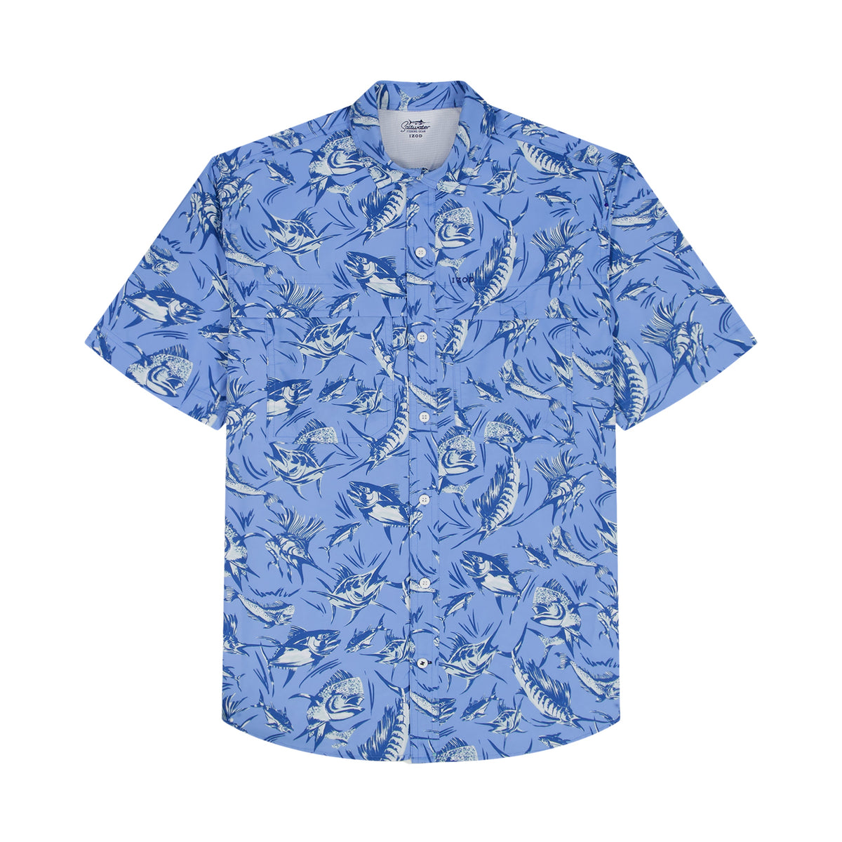 Izod SUNSHIELD PERFORMANCE S/S PRINTED BUTTON-DOWN SHIRT - CORNFLOWER BLUE