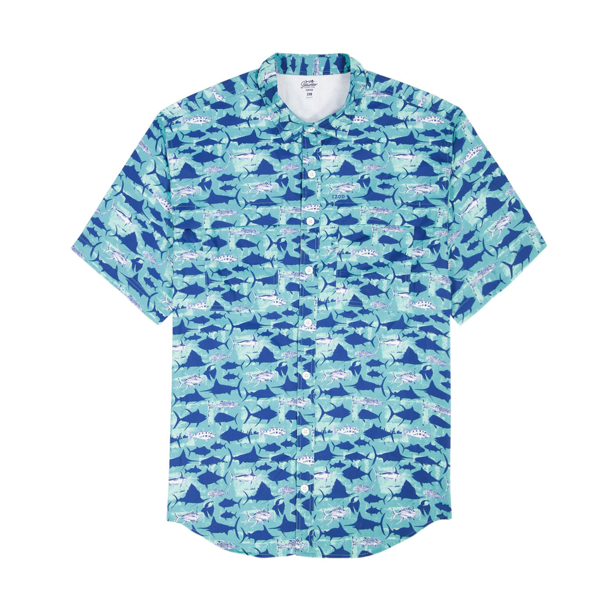 Izod SUNSHIELD PERFORMANCE S/S PRINTED BUTTON-DOWN SHIRT - TEAL