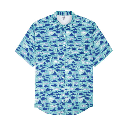Izod SUNSHIELD PERFORMANCE S/S PRINTED BUTTON-DOWN SHIRT - TEAL