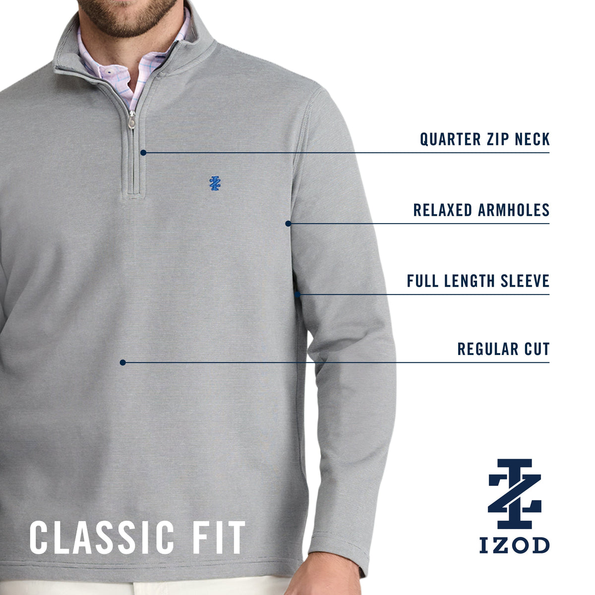Izod Performance Comfort Striped Quarter Zip - Navy