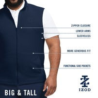 Izod Big & Tall Golf Hydrashield Vest - Moonlight Blue