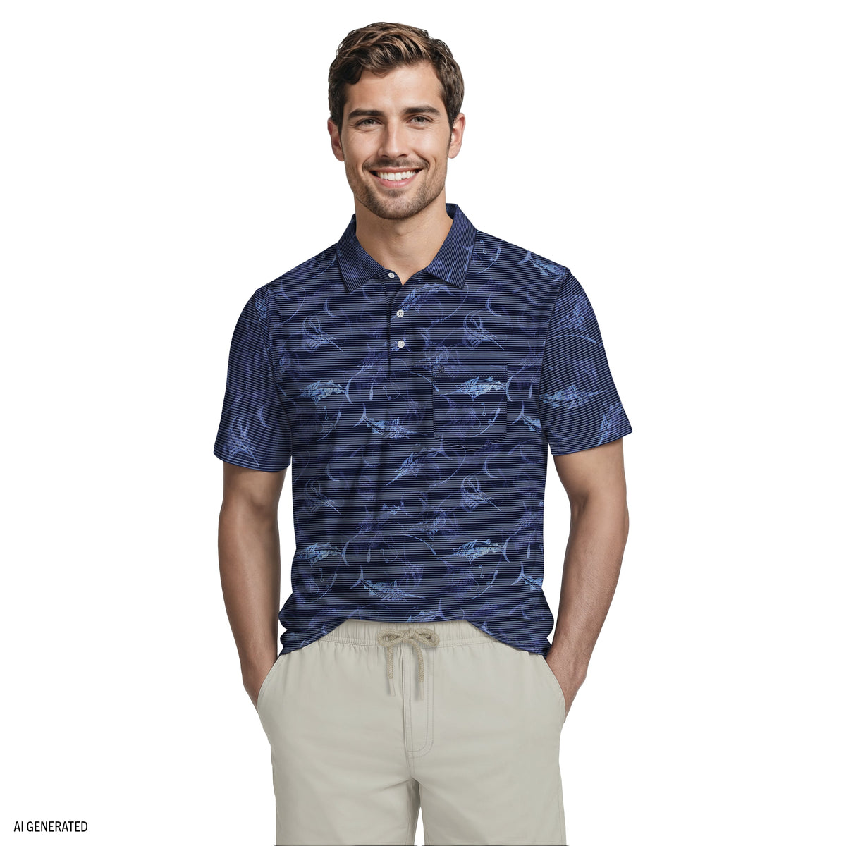 Izod SUNSHIELD PERFORMANCE S/S PRINTED POLO - BLUE DEPTHS
